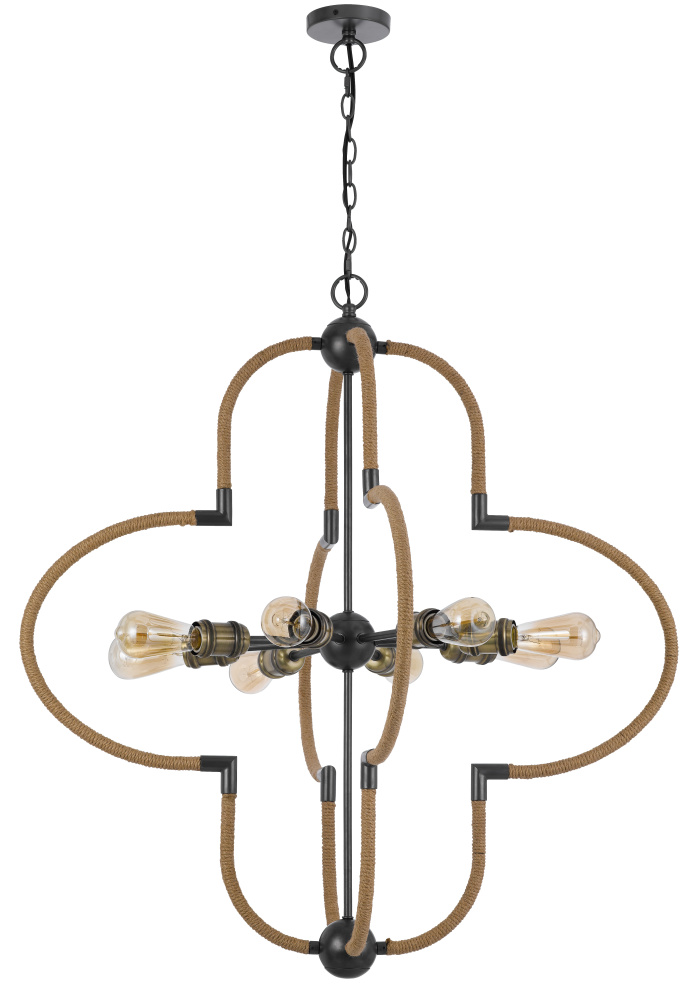 60W x 8 Tahoka metal chandelier with burlap wrapped frame