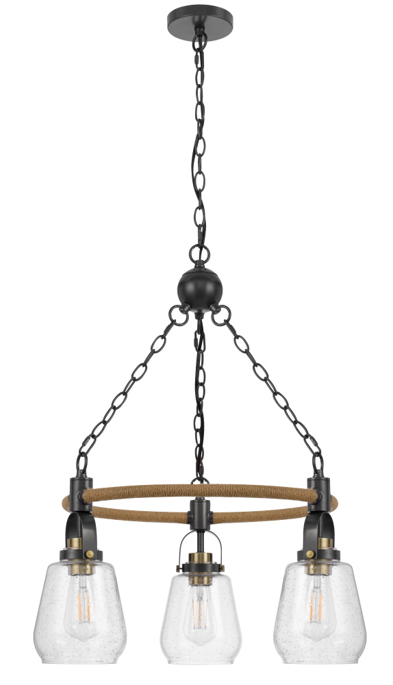 60W x 3 Kavala metal chandelier with burlap accent and glass shades