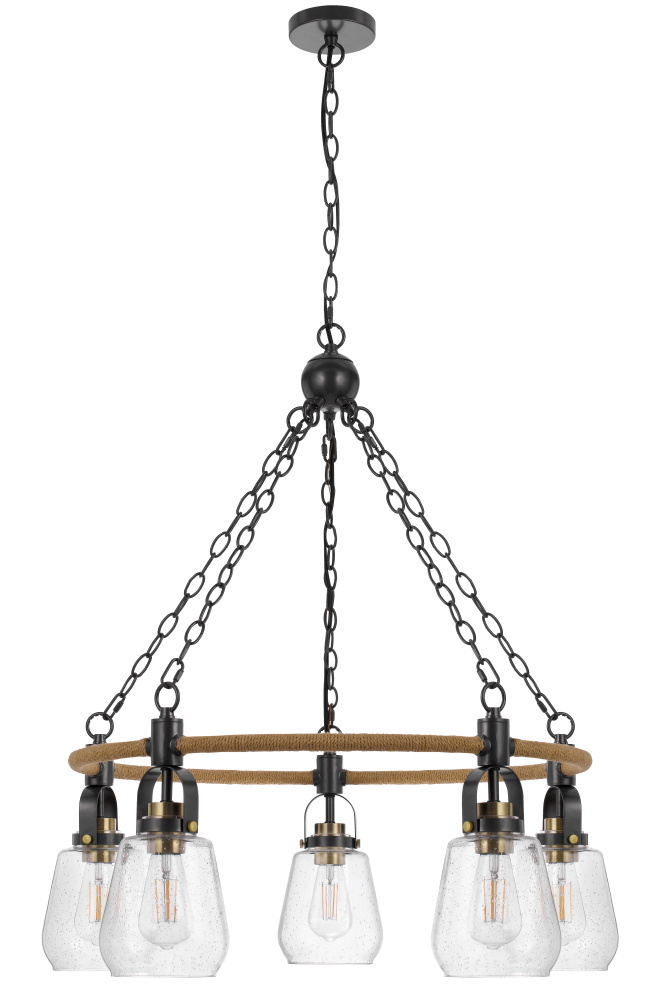 60W x 5 Kavala metal chandelier with burlap accent and glass shades