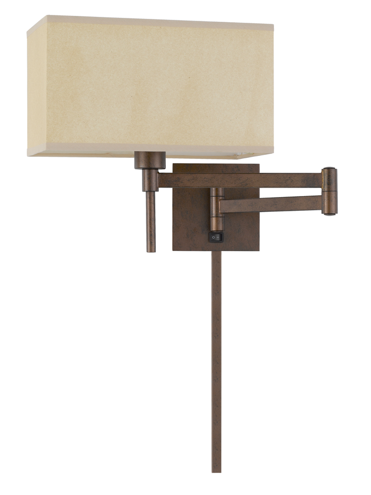 60W Robson Wall Swing Arm Reading Lamp With Rectangular Hardback Fabric Shade.