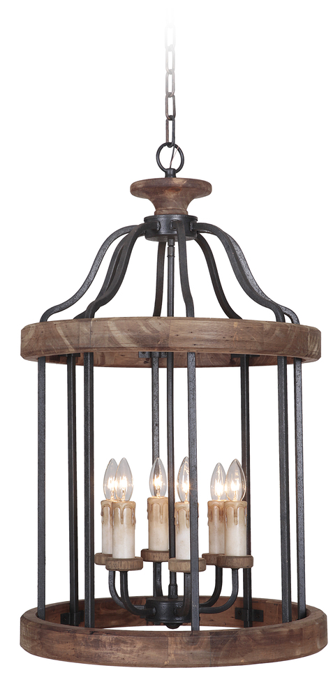 Ashwood 6 Light Foyer in Textured Black/Whiskey Barrel