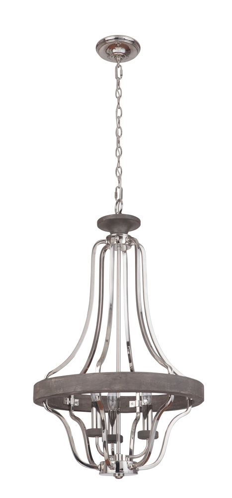 Ashwood 3 Light Pendant in Polished Nickel/Greywood