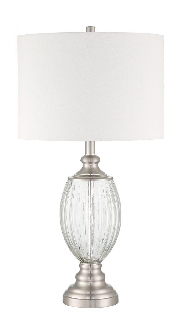 1 Light Glass/Metal Base Table lamp in Fluted Clear Glass/Brushed Polished Nickel