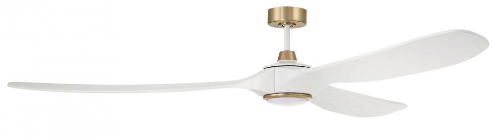 Envy 84" 3-Blade Ceiling Fan in White/Satin Brass w/ White Blades; Light Kit Included (optional)