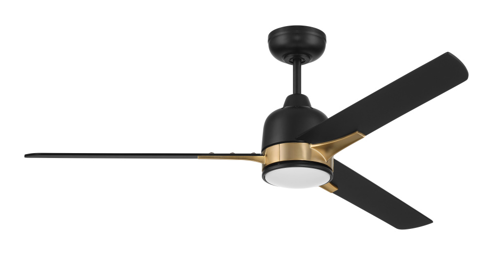 Fuller 52" 3-Blade Ceiling Fan in Flat Black/Satin Brass w/ Flat Black Blades
