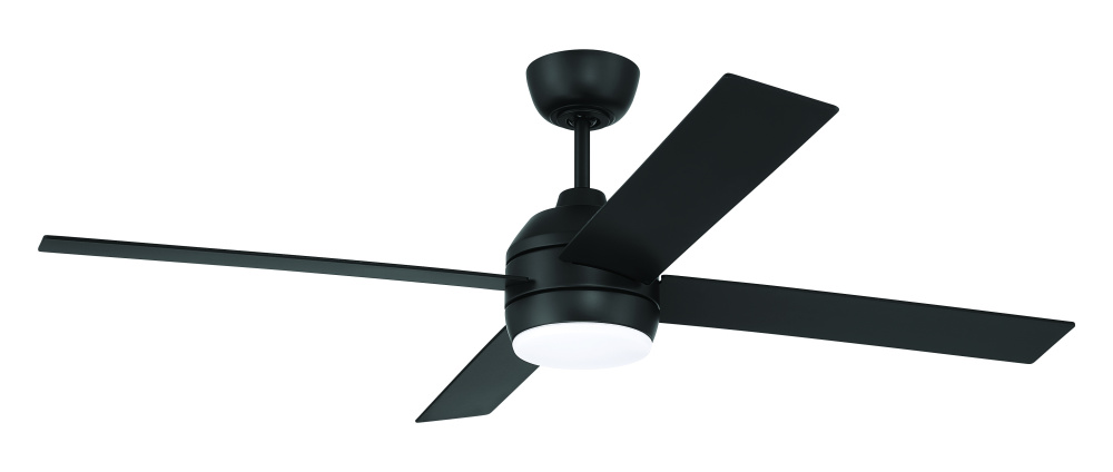 Kelsey 52" 4-Blade Ceiling Fan in Flat Black w/ Flat Black Blades; Integrated Light Kit