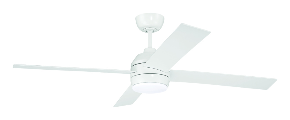 Kelsey 52" 4-Blade Ceiling Fan in White w/ White Blades; Integrated Light Kit