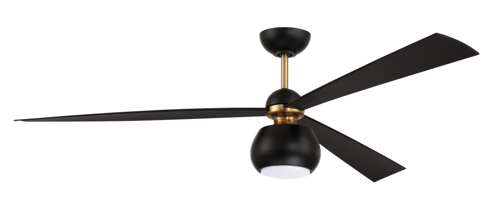 Otto 60" 3-Blade Ceiling Fan in Flat Black/Satin Brass w/ Flat Black Blades