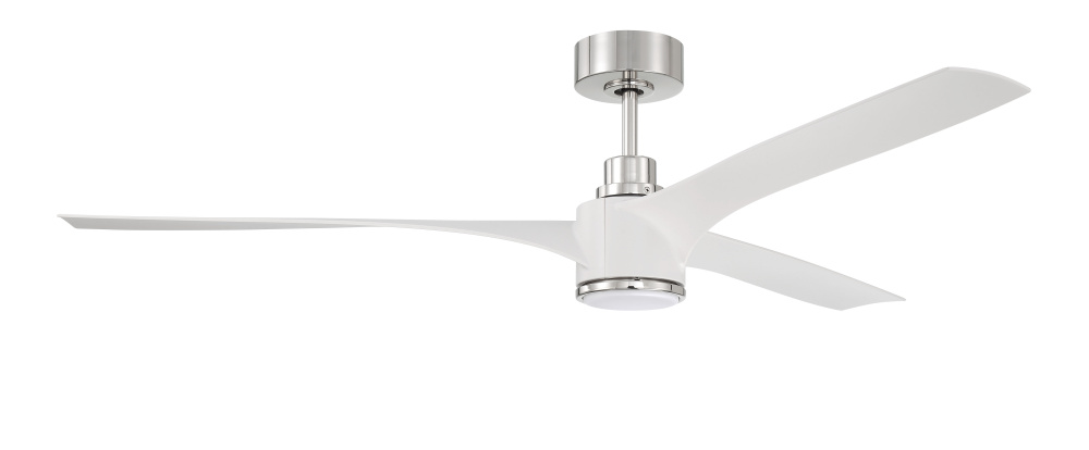 Phoebe 60" 3-Blade Ceiling Fan in White/Polished Nickel w/ White Blades