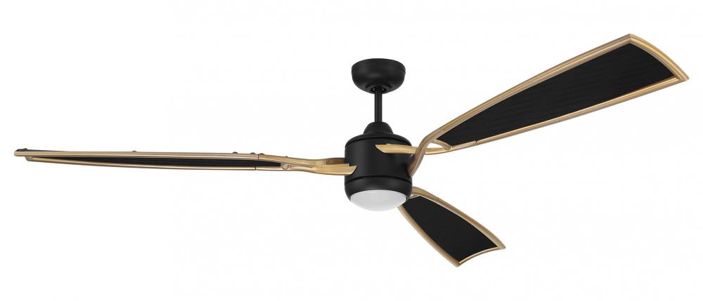 Viva 72" 3-Blade Ceiling Fan in Flat Black/Satin Brass w/ Flat Black Fabric Texture ABS Blades
