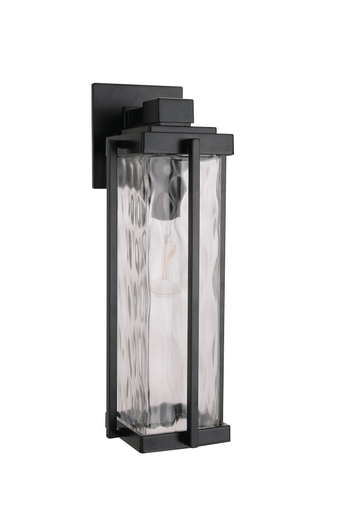 Pyrmont 1 Light Medium Outdoor Wall Lantern in Midnight with Clear Hammered Glass