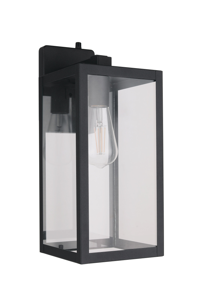 Harris 1 Light 15.63" Outdoor Lantern in Textured Black w/ Photocell & Dusk-to-Dawn