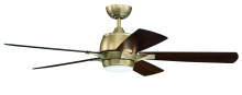 Craftmade STE52SB5 - Stellar 52" 5-Blade Ceiling Fan in Satin Brass w/ Flat Black/Walnut Blades; Integrated Light Kit