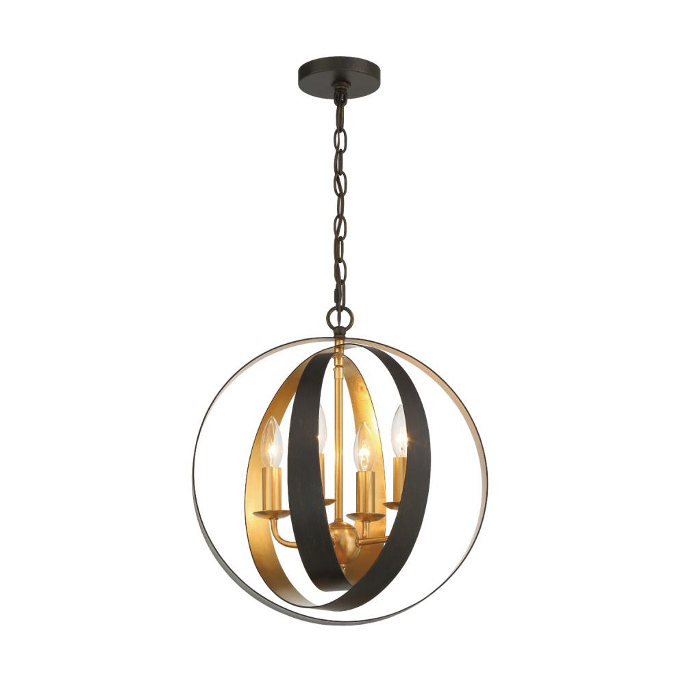 Luna 16'' English Bronze + Antique Gold Chandelier