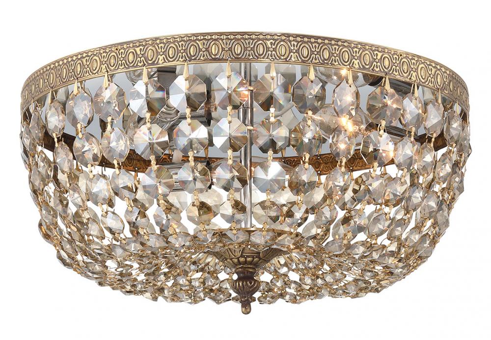 Waltham 14'' Golden Teak Hand Cut Crystal Olde Brass Flush Mount