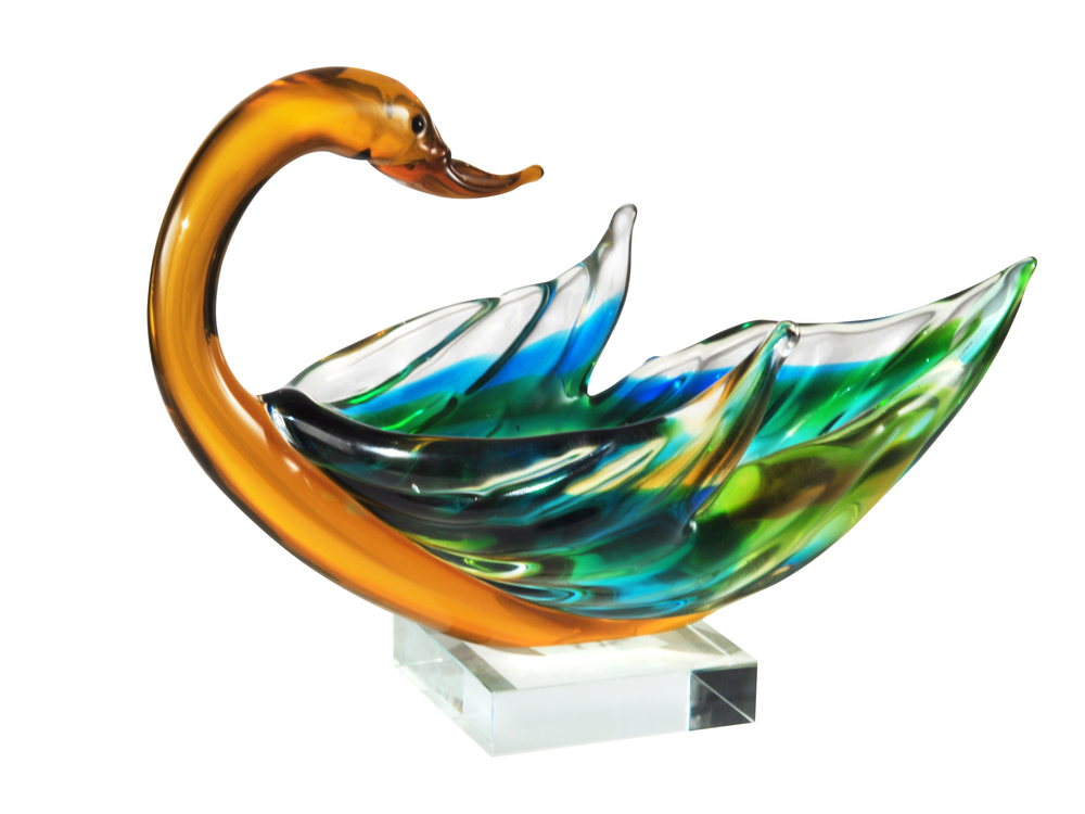 Swan Bowl Handcrafted Art Glass Sculpture