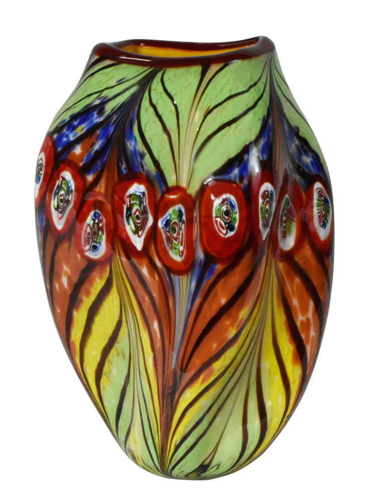 Peacock Feather Hand Blown Art Glass Vase