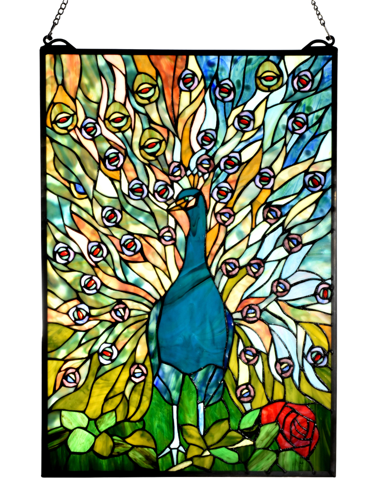 Peacock 26"H Tiffany Window Panel