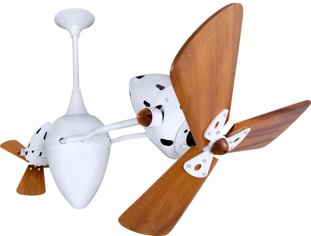 Ar Ruthiane - Rotational Ceiling Fan - Gloss White Finish - Mahogany Tone Blades