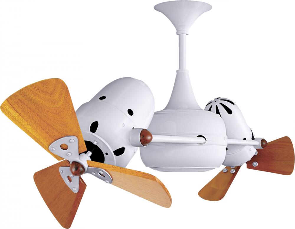 Duplo Dinamico - Rotational Ceiling Fan - Gloss White Finish - Mahogany Tone Blades