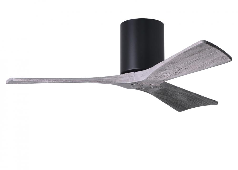 Irene-3H - Three Blade Flush Mount Paddle Fan - 42" - Matte Black Finish - Barn Wood Tone Blades