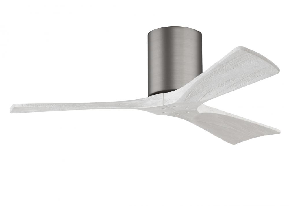 Irene-3H - Three Blade Flush Mount Paddle Fan - 42" - Brushed Pewter Finish - Matte White Blades