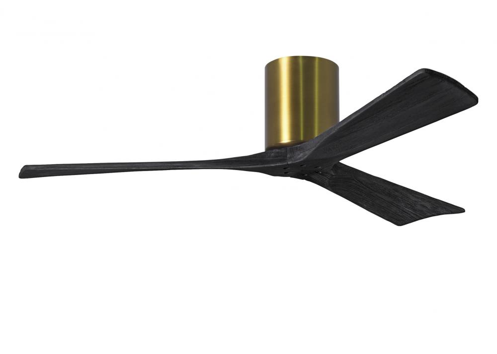 Irene-3H - Three Blade Flush Mount Paddle Fan - 52" - Brushed Brass Finish - Matte Black Blades
