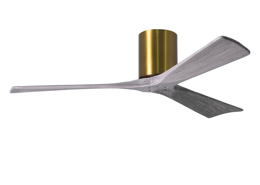 Irene-3H - Three Blade Flush Mount Paddle Fan - 52" - Brushed Brass Finish - Barn Wood Tone Blad