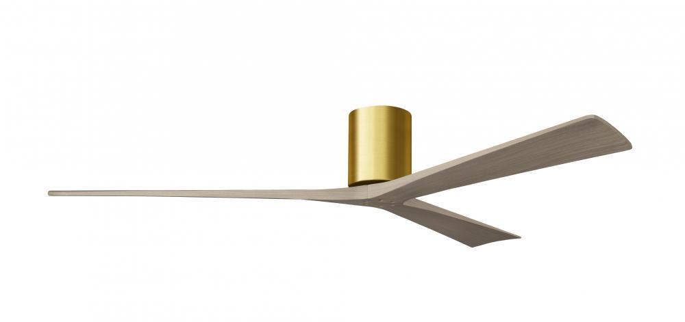 Irene-3H - Three Blade Flush Mount Paddle Fan - 72" - Brushed Brass Finish - Gray Ash Tone Blade