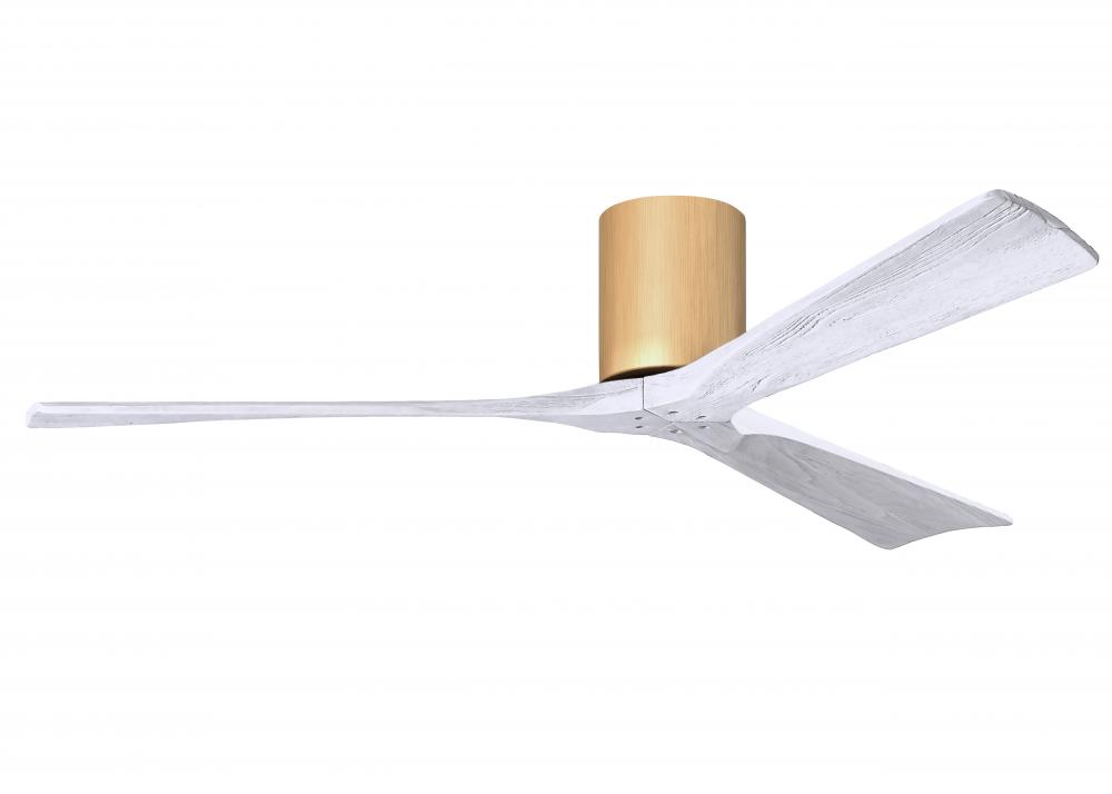 Irene-3H - Three Blade Flush Mount Paddle Fan - 60" - Light Maple Tone Finish - Matte White Blad
