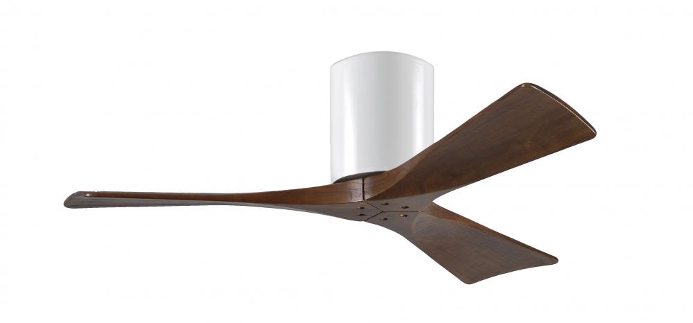 Irene-3H - Three Blade Flush Mount Paddle Fan - 42" - Gloss White Finish - Walnut Tone Blades