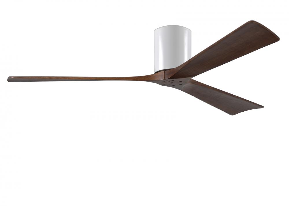 Irene-3H - Three Blade Flush Mount Paddle Fan - 60" - Gloss White Finish - Walnut Tone Blades