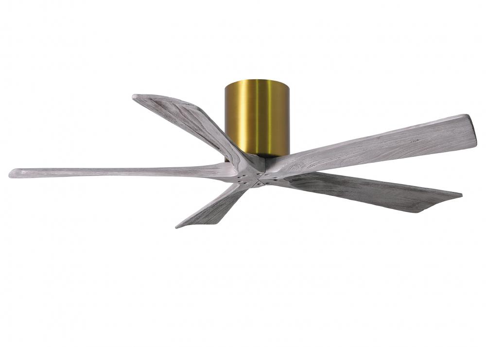 Irene-5H - 52" Five Blade Flush Mount Paddle Fan - Brushed Brass Finish - Barn Wood Tone Blades