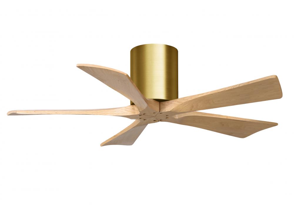 Irene-5H - 42" Five Blade Flush Mount Paddle Fan - Brushed Brass Finish - Light Maple Tone Blade