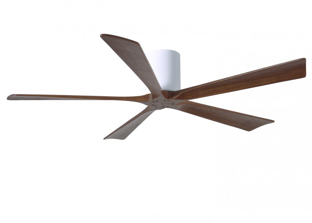 Irene-5H - 60" Five Blade Flush Mount Paddle Fan - Gloss White Finish - Walnut Tone Blades