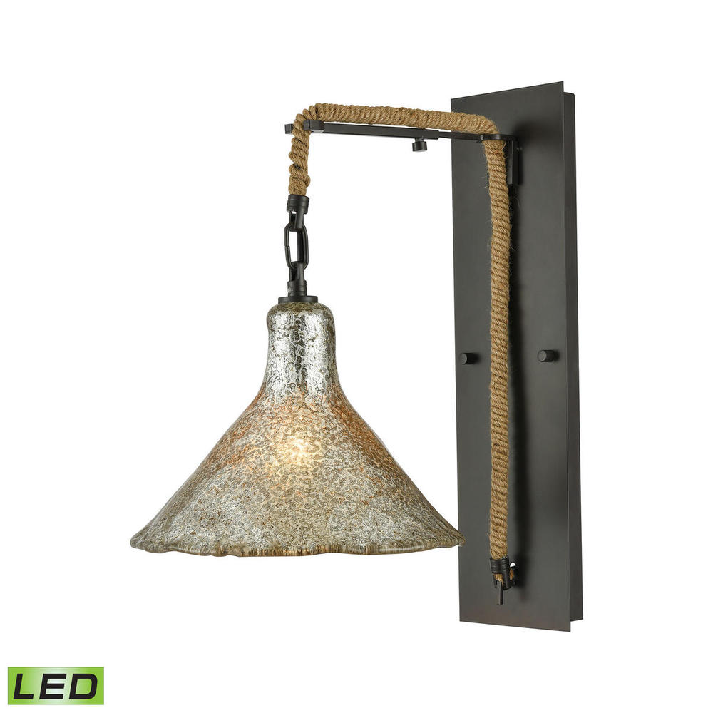 Hand Formed Glass 1-Light Wall Lamp in Oiled Bronze with Mercury Glass - Includes LED Bulb