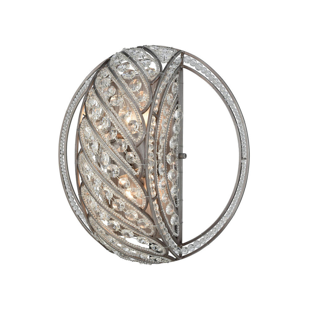 Bradington 2-Light Sconce in Weathered Zinc with Clear Crystal