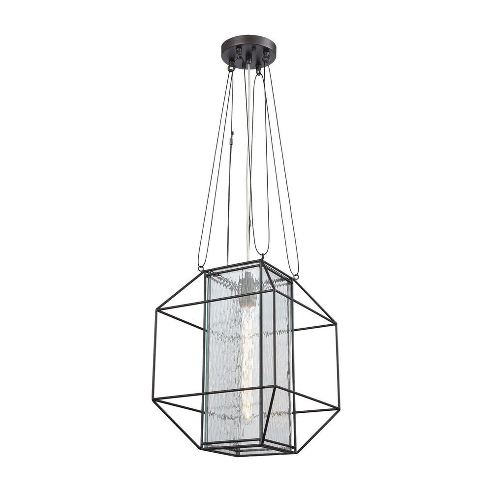 Waterbury 1-Light Mini Pendant in Oil Rubbed Bronze with Ripple Glass Panels