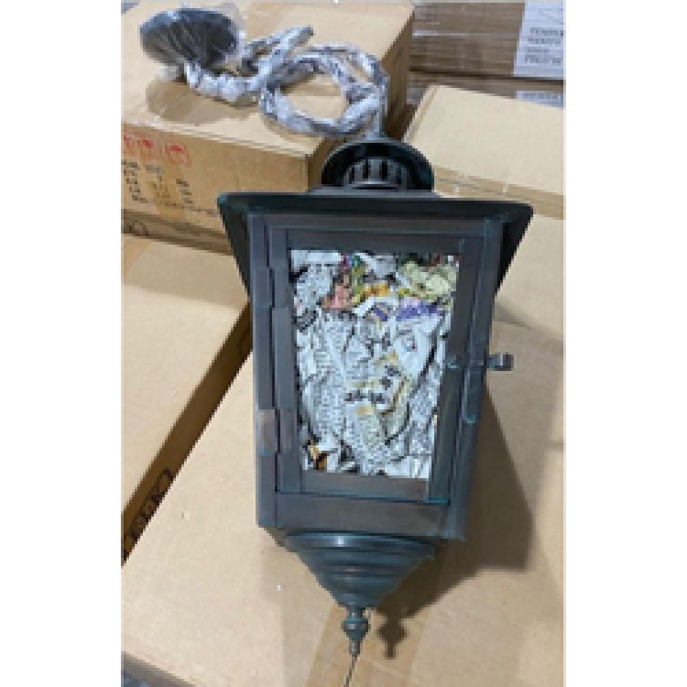 Artistic Lighting Outdoor Hanging Lantern in Verde Patina with Water Glass