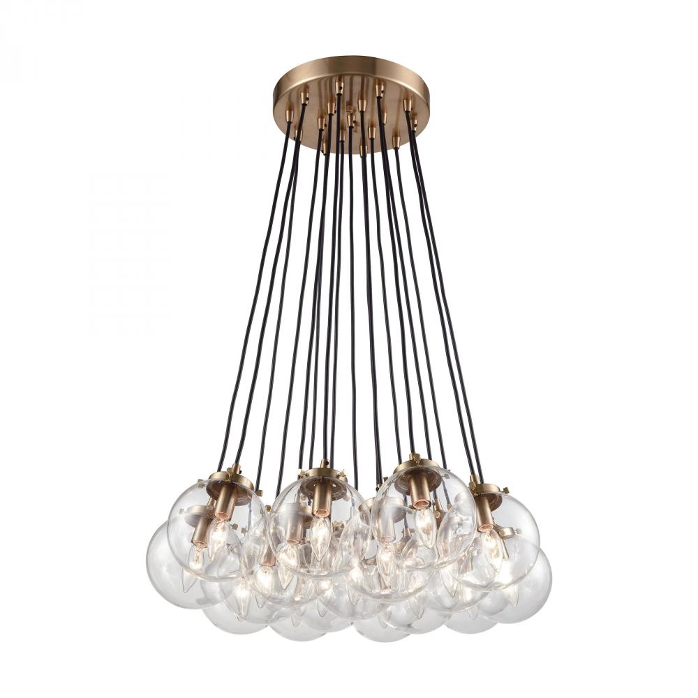 Boudreaux 17-Light Chandelier in Satin Brass with Sphere-shaped Glass