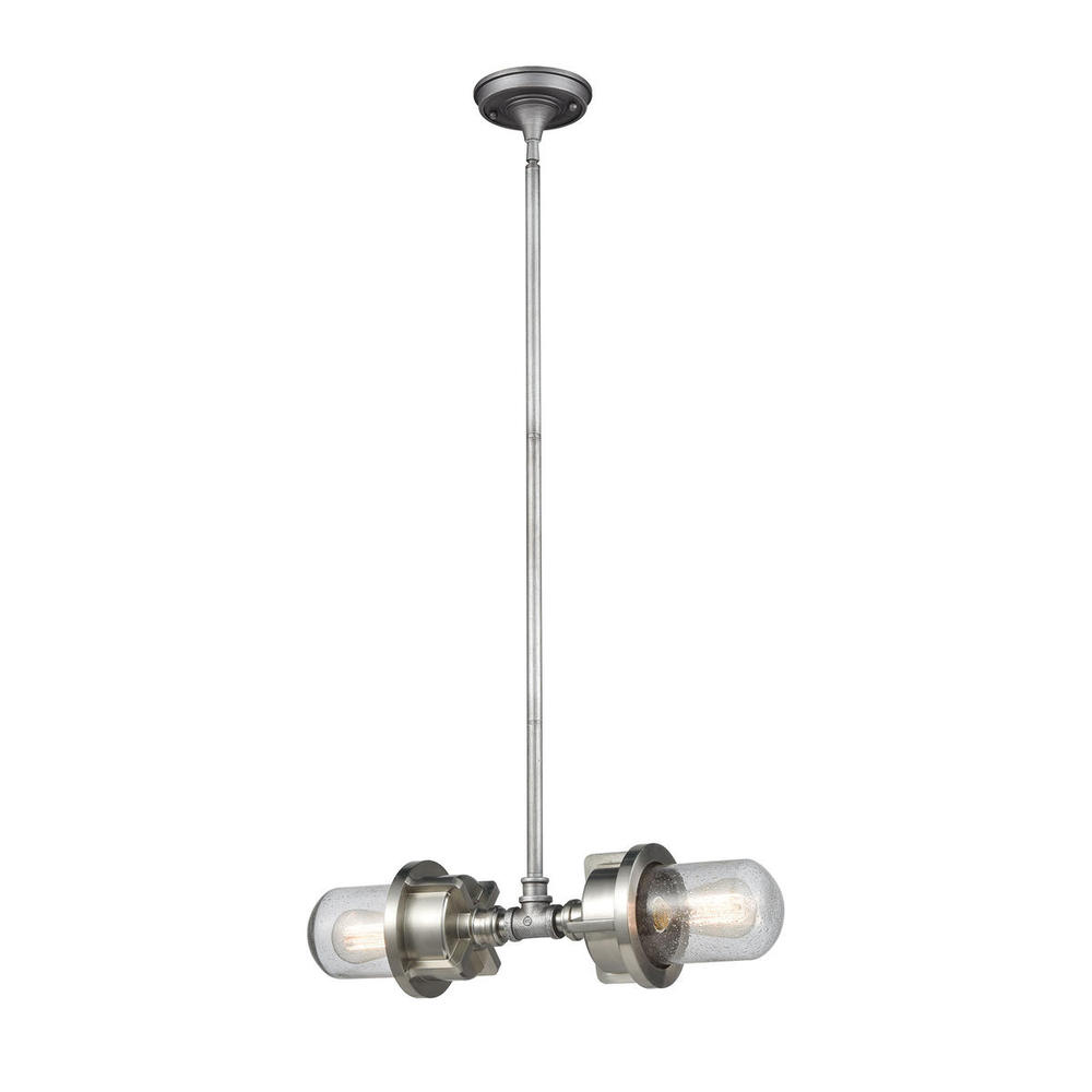 Briggs 2-Light Island Light in Weathered Zinc and Satin Nickel with Seedy Glass