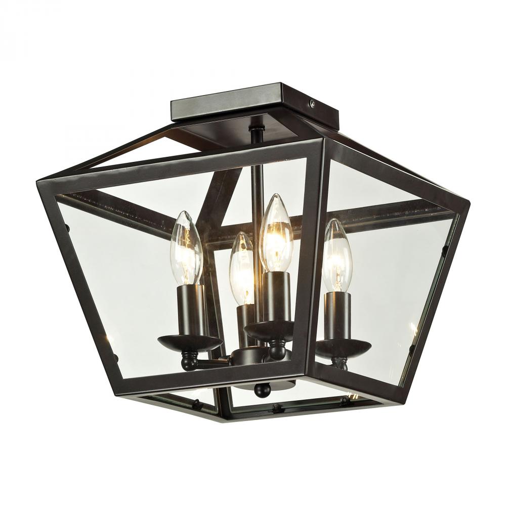 Alanna 4-Light Semi Flush in Oil Rubbed Bronze with Clear Glass Panels