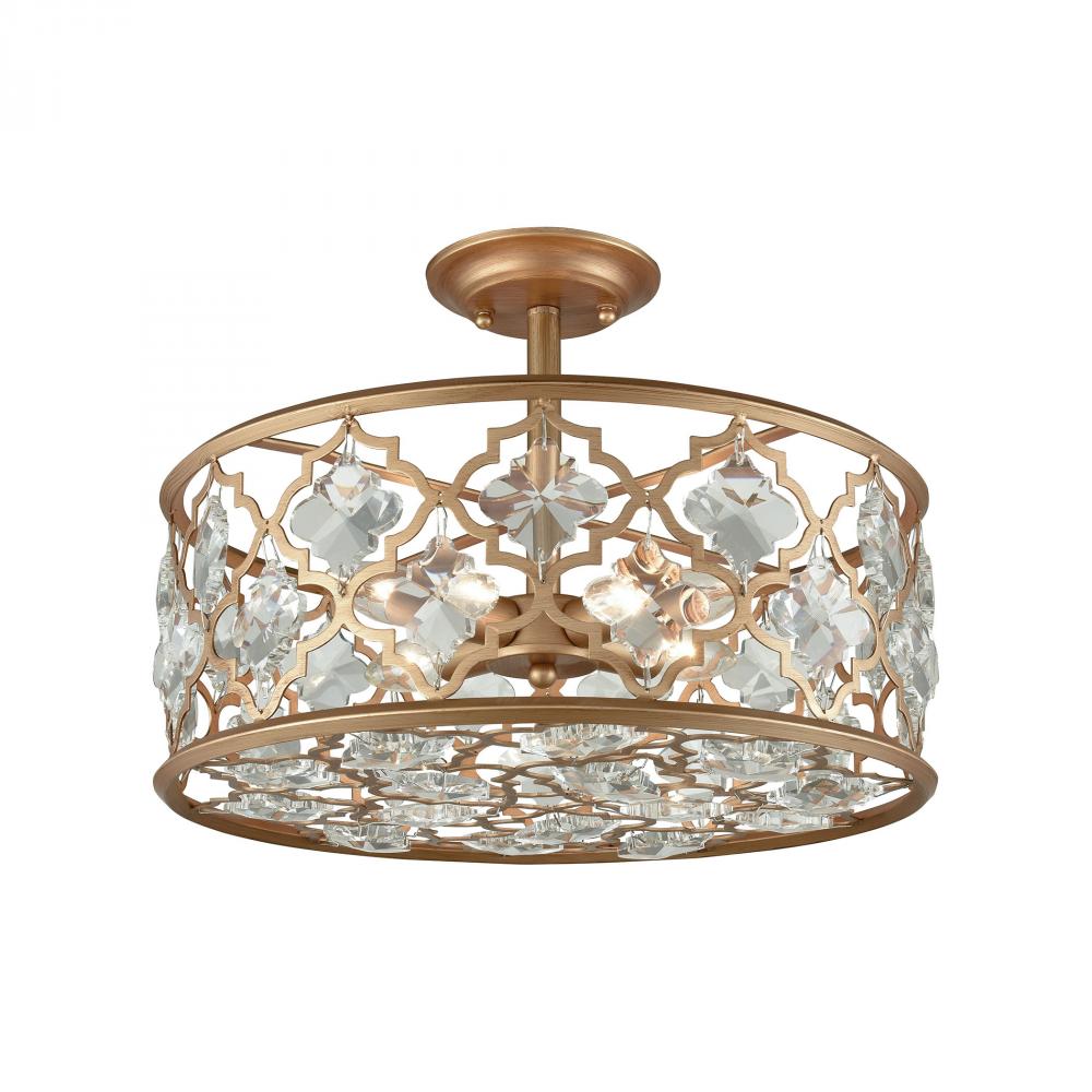 Armand 4-Light Semi Flush in Matte Gold with Clear Crystals