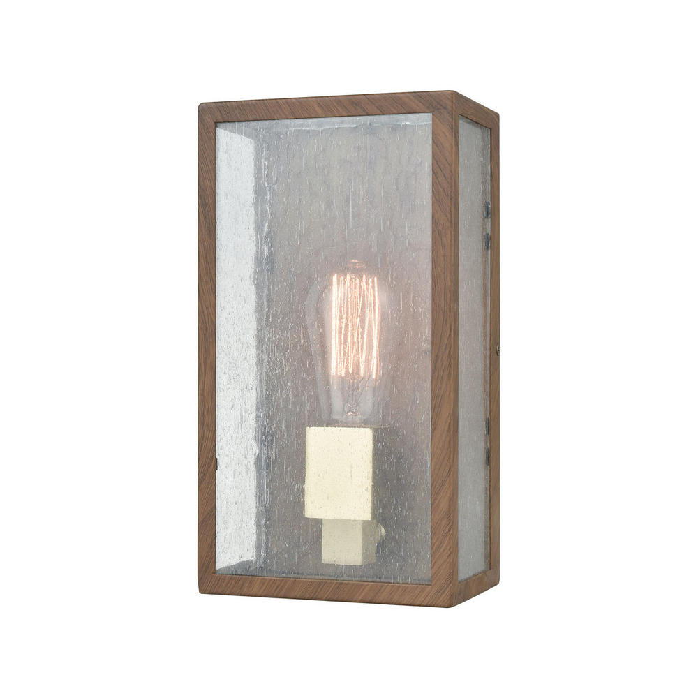 McKenzie 1-Light Outdoor Sconce in Dark Wood Print and Brushed Brass
