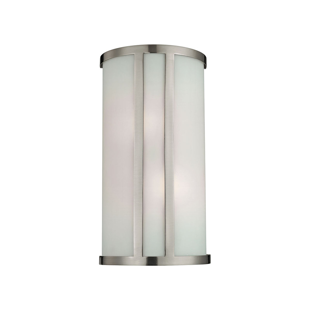 2-Light Wall Sconce in Brushed Nickel with White Glass