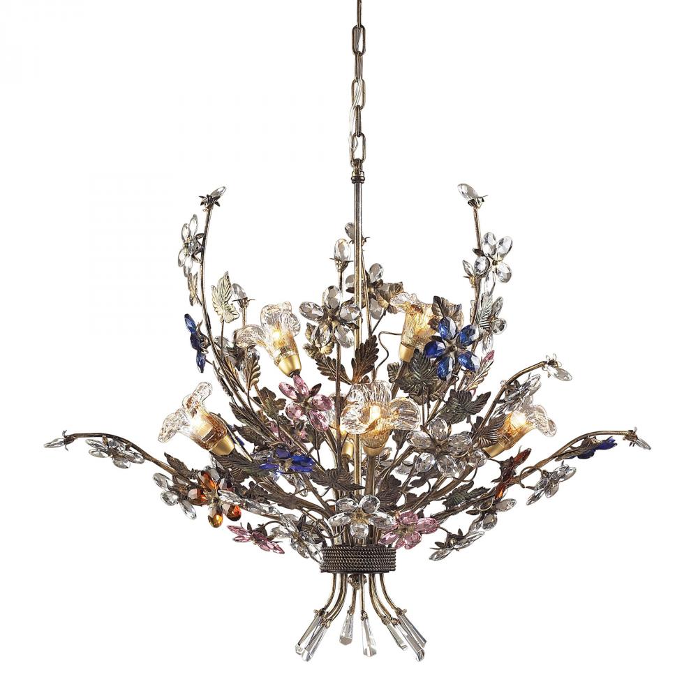 Brillare 6-Light Chandelier in Bronzed Rust with Multi-colored Floral Crystals