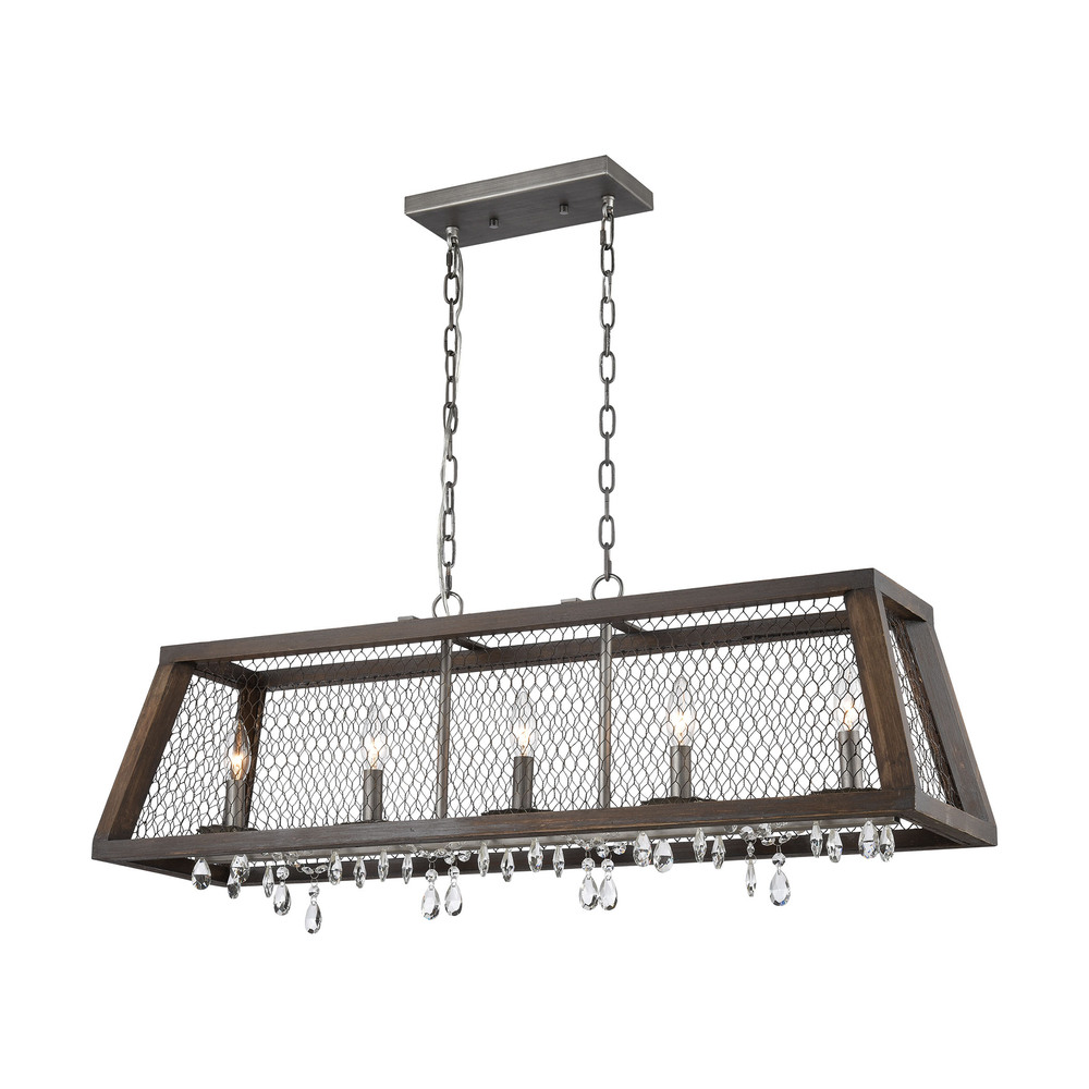 Renaissance Invention 5-Light Linear Chandelier in Aged Wood and Wire