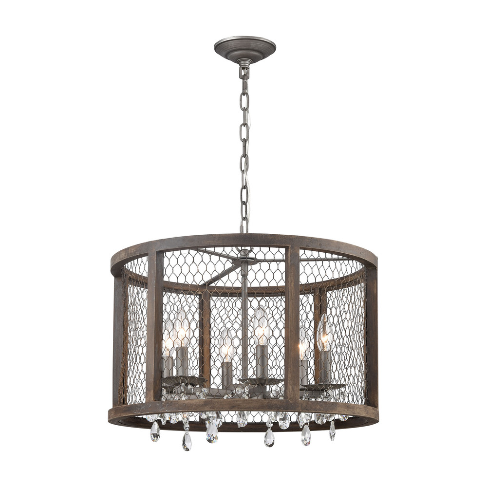 Renaissance Invention 6-Light Chandelier in Aged Wood and Wire - Drum