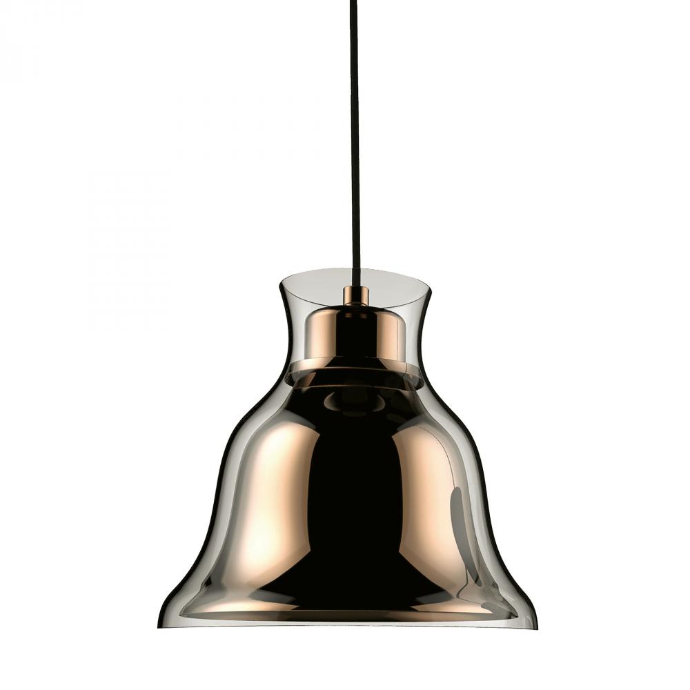 Bolero 1-Light Mini Pendant in Gold with Bell-shaped Glass and Interior Metal Shade