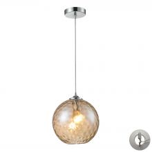 ELK Home Plus 31380/1CMP-LA - Watersphere 1-Light Mini Pendant in Chrome with Hammered Amber Glass - Includes Adapter Kit